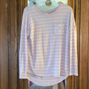 Pink striped long pocket tee